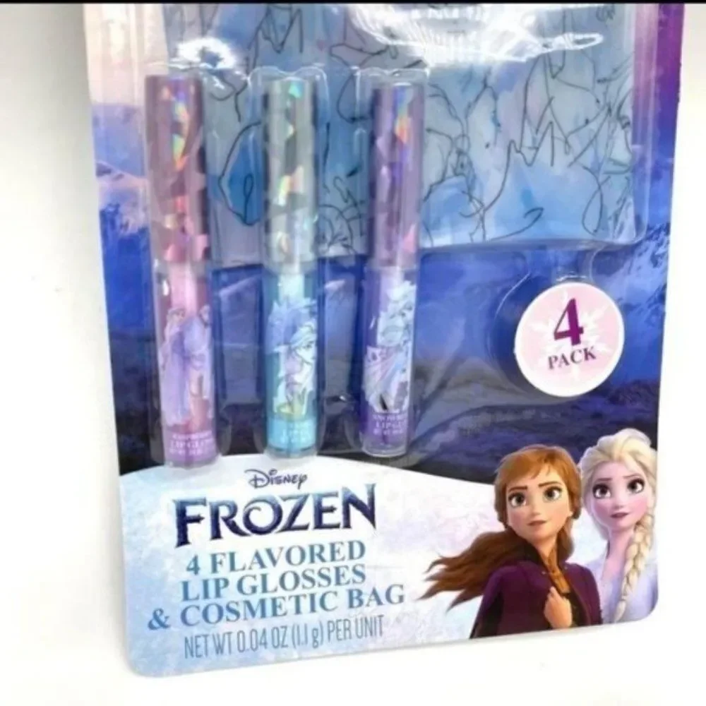 Disney Frozen Elsa and Anna Lip Gloss and Cosmetic Bag Gift Set New